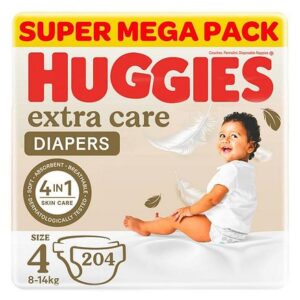 👶 huggies extra care size 4 – 204 diapers (super mega pack)