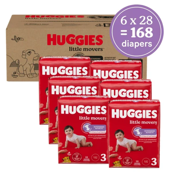 👶 huggies little movers baby disposable diapers – size 3 (168 count)
