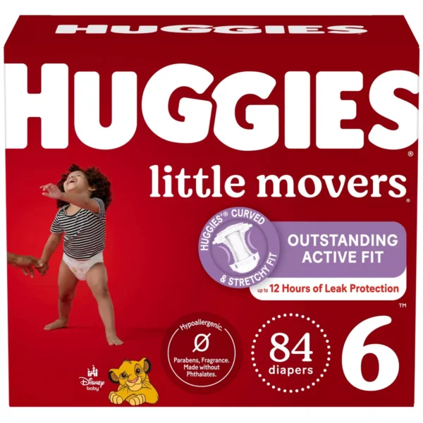 👶 huggies little movers baby disposable diapers – size 6 (84 count)