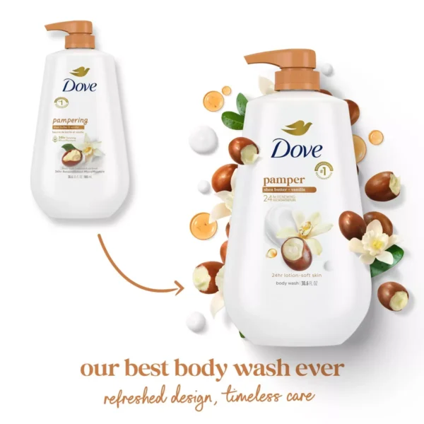🧴 dove pamper body wash pump shea butter & vanilla 24hr lotion soft skin 30.6 fl oz