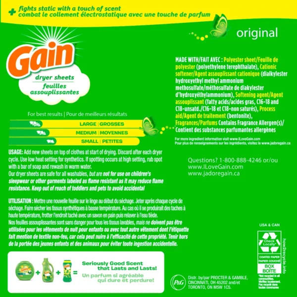 🧼gain original fabric softener dryer sheets 240
