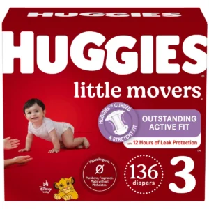 👶 Huggies Little Movers Baby Disposable Diapers – Size 3 (136 Count)