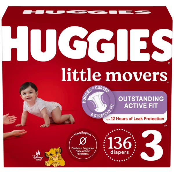 👶 Huggies Little Movers Baby Disposable Diapers – Size 3 (136 Count)