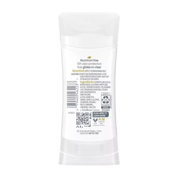 🧴dove beauty coconut & pink jasmine solid deodorant stick aluminum free 2.6oz