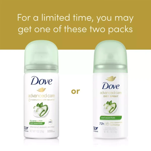 🧴dove beauty mini advanced care cool essentials antiperspirant & deodorant dry spray travel size 1oz