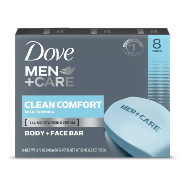 🧼 dove men+care clean comfort body & face bar soap – 8 pack (3.75 oz each)