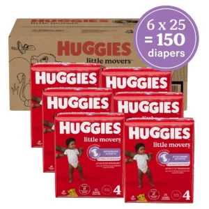 👶 Huggies Little Movers Baby Disposable Diapers – Size 4 (150 Count)