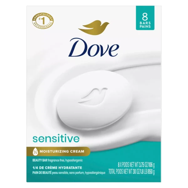 🧼dove beauty sensitive skin moisturizing fragrance free beauty bar soap 8pk/3.75oz each