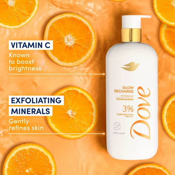 🧴 dove beauty serum body wash for women with 3% brightening serum + vitamin c glow recharge 18.5 fl oz