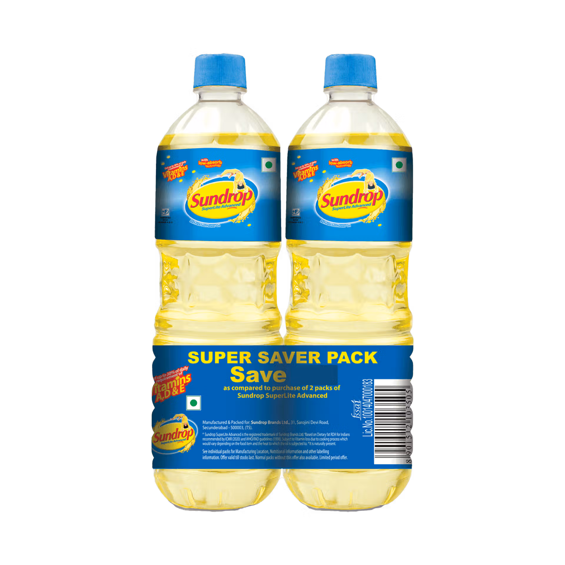 sundrop superlite advanced sunflower oil, 1700g (850g pack of 2, super saver pack)